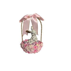 Mackenzie Childs Touch of Pink Bunny Basket Sterling Check Small 7.5"